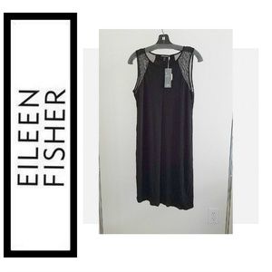 BNWT $378 Eileen Fisher Dress Silk Jersey Sheer Mesh Shoulder SMALL NWT